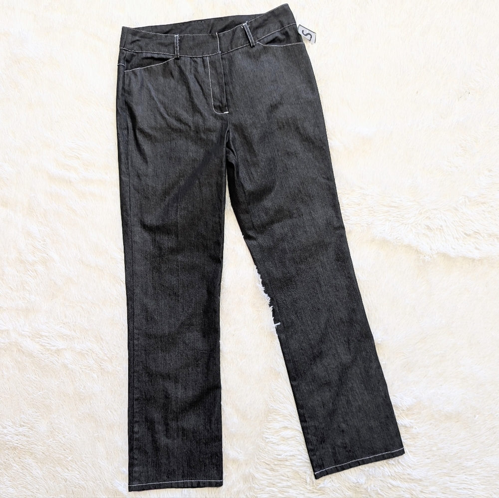 90s Vintage Clio Faux Denim Contrast Stitch High Rise Pants Size 10 Petite